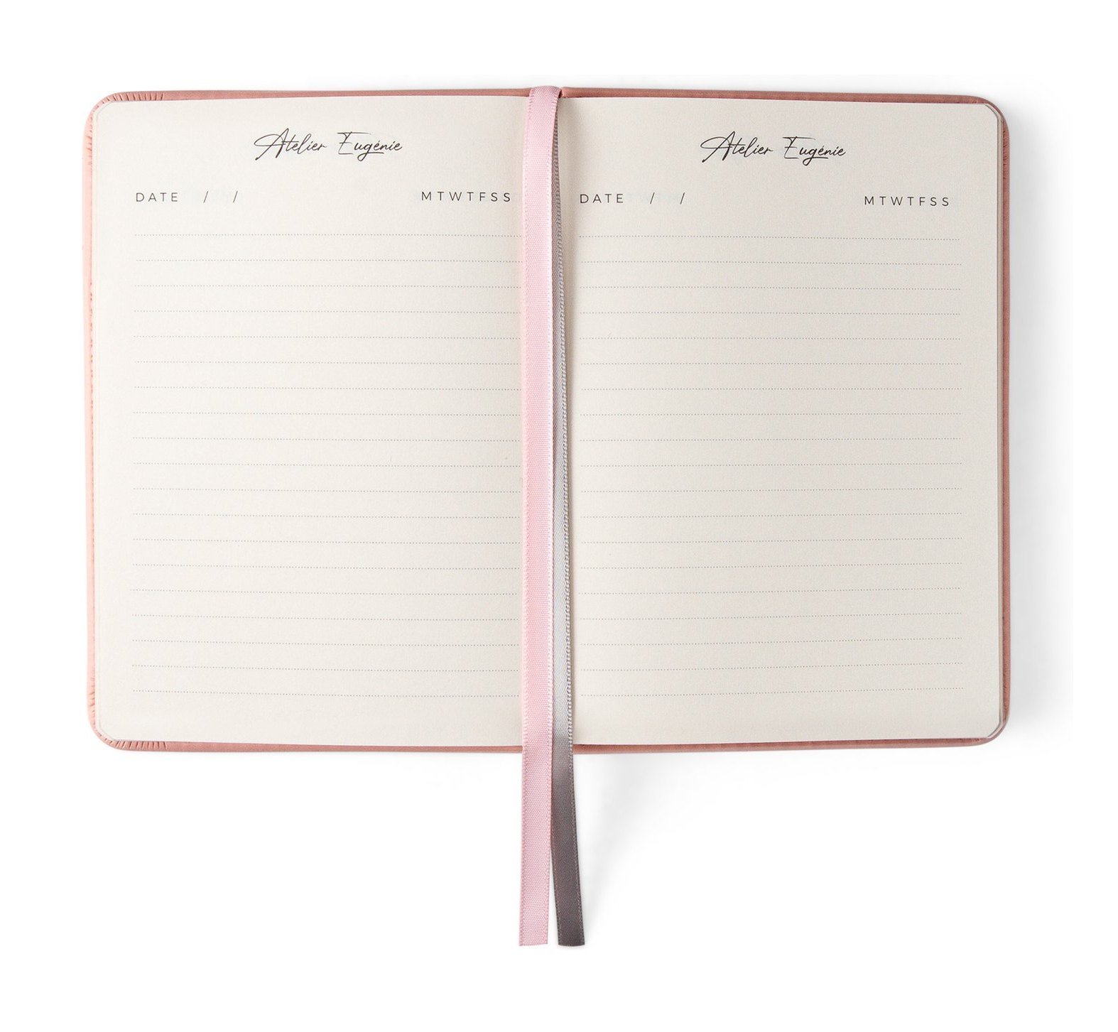 The lined pages and ribbon of a Format Bonbon notebook